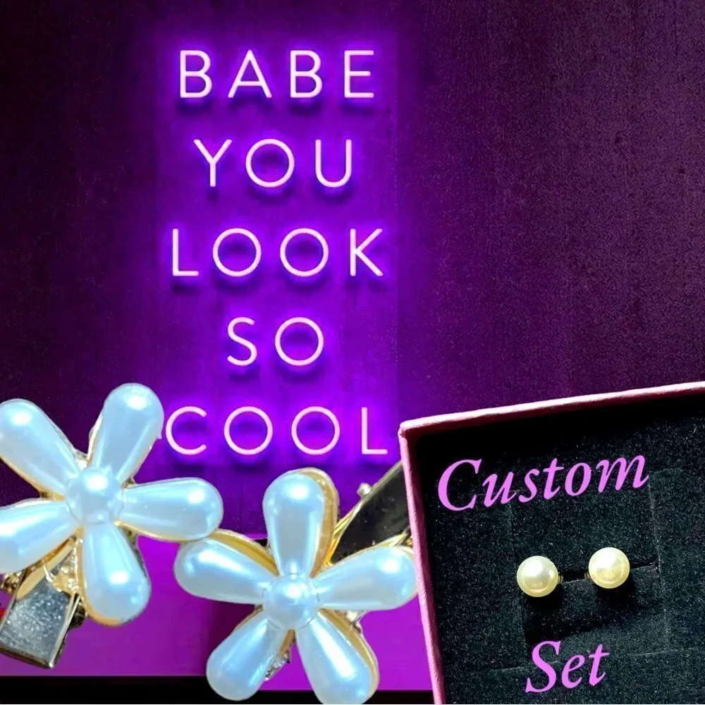 Pearly Mini Barrette & Pearly Earrings l Custom Set l New